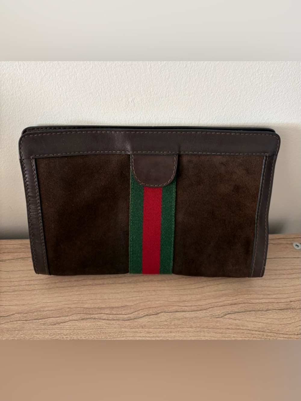 Gucci vintage Bag Suede Clutch Green Red Stripe Purse